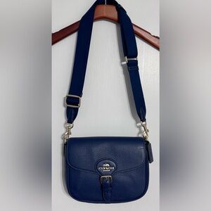 New w/o Tags Coach CP107 Amelia Crossbody Saddle Bag Gold/Deep Blue Adj, Strap